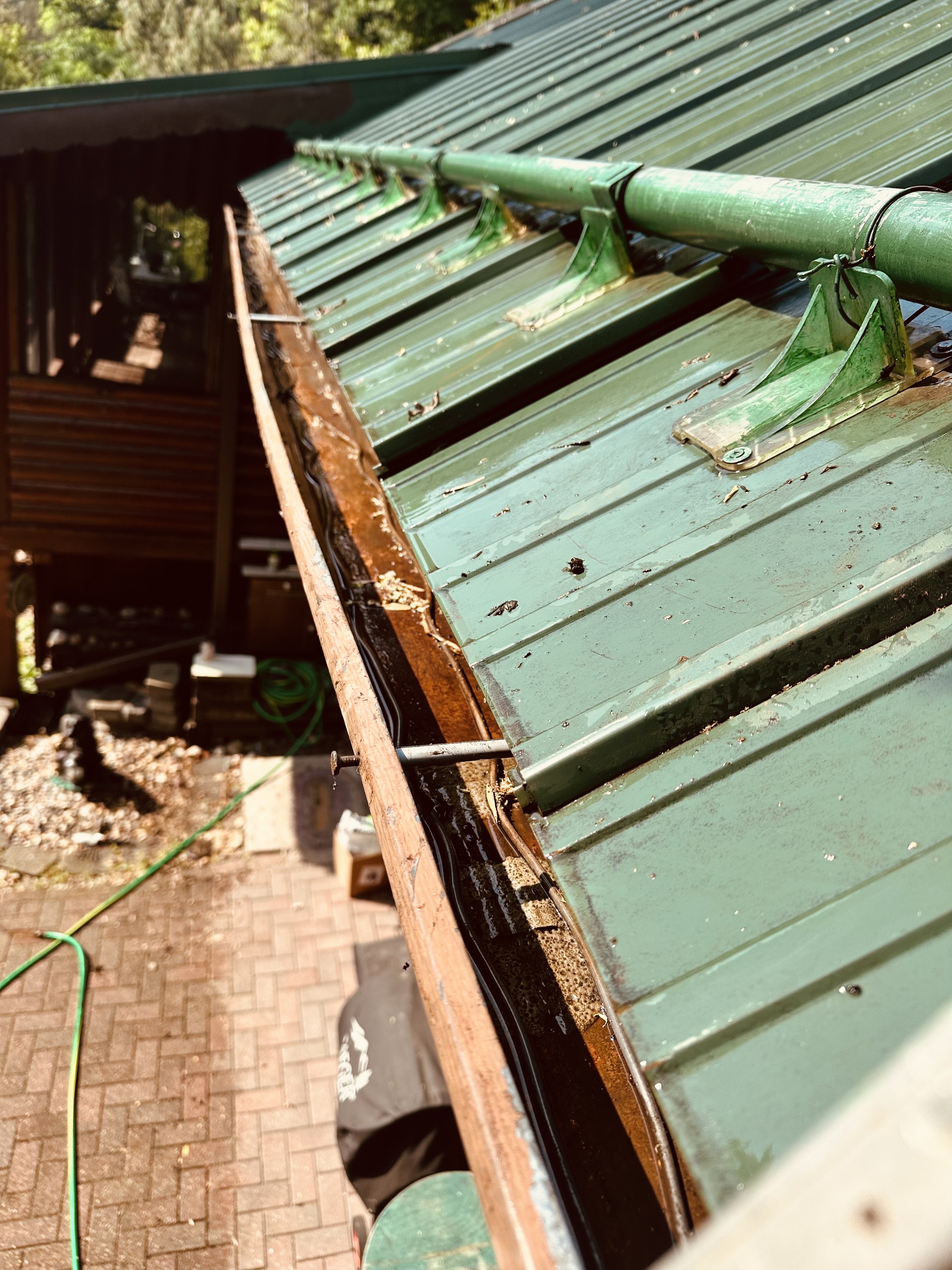 After: Gutter is still clogged but roof debris is cleared